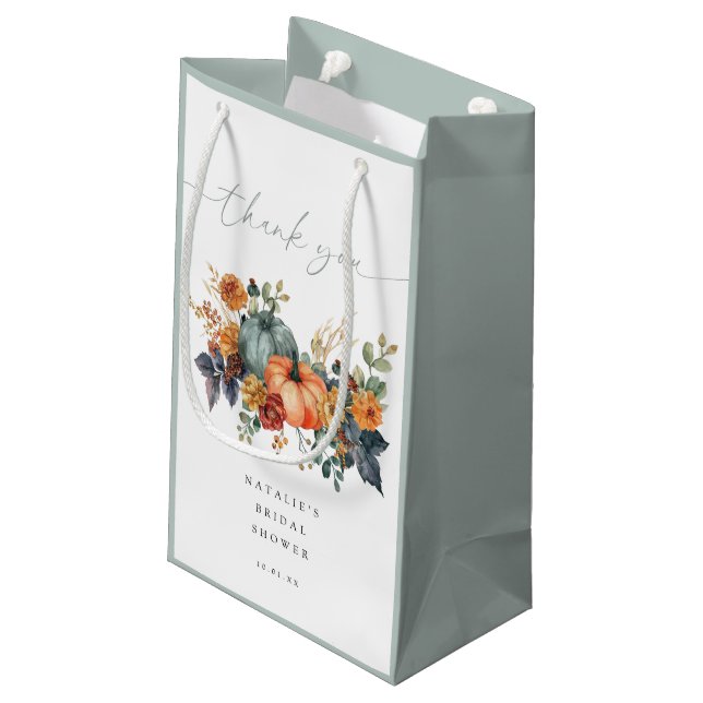 Petit Sac Cadeau Mariage champêtre d'automne avec citrouilles (Dos Angle)