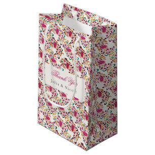 Petit Sac Cadeau Mariage Classique Rose Vert Jaune Floral Cygne Ois