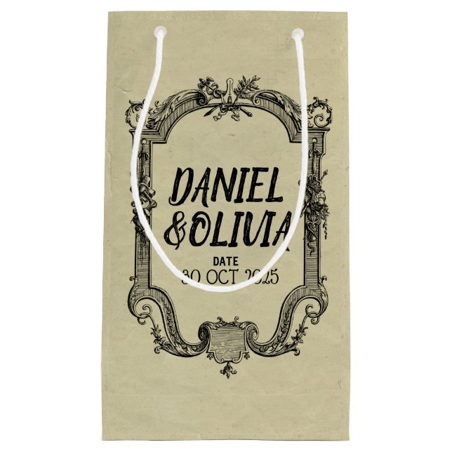 Petit Sac Cadeau Mariage classique Vintage vert noir (Devant)