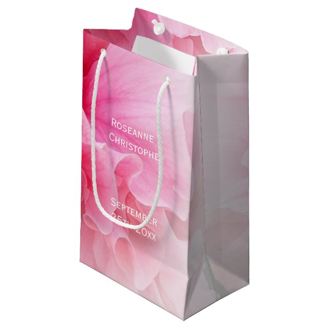 Petit Sac Cadeau Mariage de design floral rose (Devant Angle)