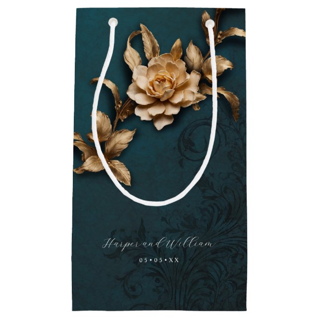 Petit Sac Cadeau Mariage de feuillage doré (Devant)