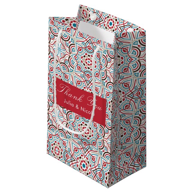 Petit Sac Cadeau Mariage de Luxe Métallisé Pailleté Géométrique (Devant Angle)