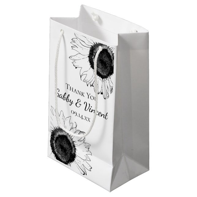 Petit Sac Cadeau Mariage de Merci de tournesols noir et blanc (Devant Angle)