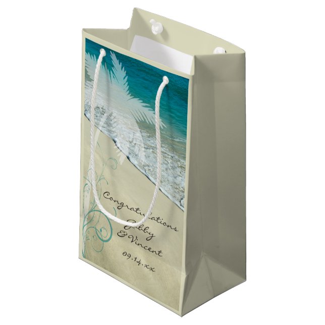 Petit Sac Cadeau Mariage de plage tropicale Félicitations (Devant Angle)