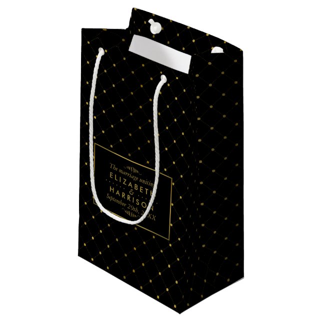 Petit Sac Cadeau Mariage d'effet Black & Gold moderne (Devant Angle)