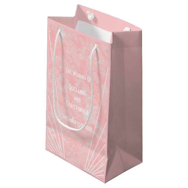 Petit Sac Cadeau Mariage design Art déco en marbre rose (Devant Angle)