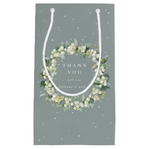Petit Sac Cadeau Mariage d'hiver Seafoam Green Snowberry+Eucalyptus