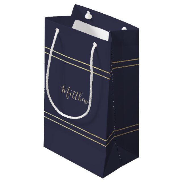 Petit Sac Cadeau Mariage élégant en or bleu marine (Devant Angle)