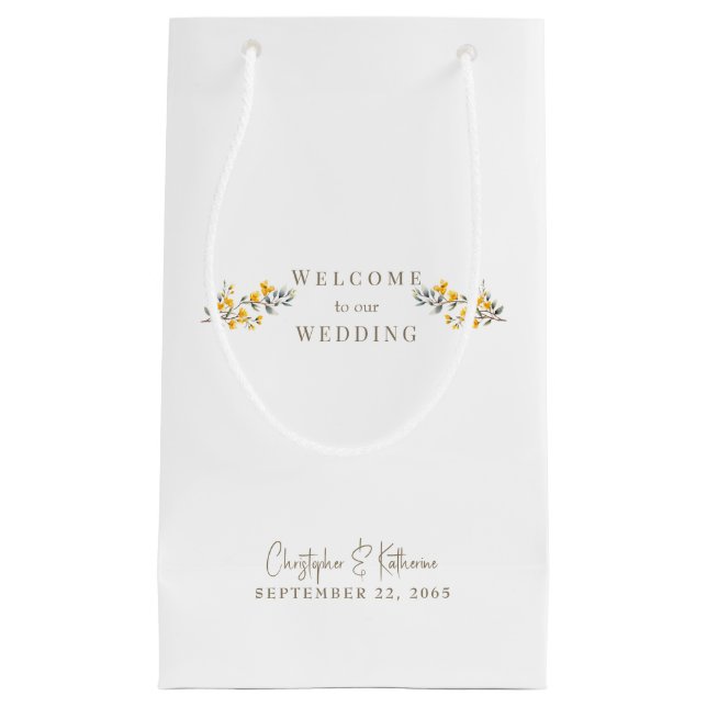 Petit Sac Cadeau Mariage Favoriser Jaune Floral Gold Texte personna (Devant)