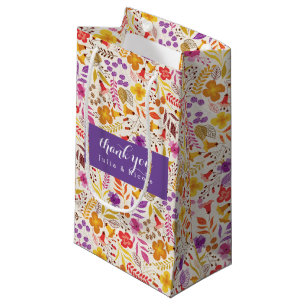 Petit Sac Cadeau Mariage Fleur Sauvage Bohème Orange Violet