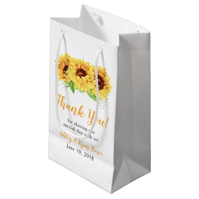 Petit Sac Cadeau Mariage fleuri de tournesol jaune Bienvenue (Devant Angle)