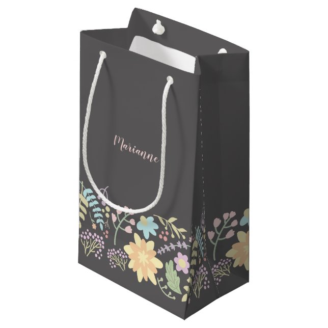 Petit Sac Cadeau Mariage floral rose gris (Devant Angle)