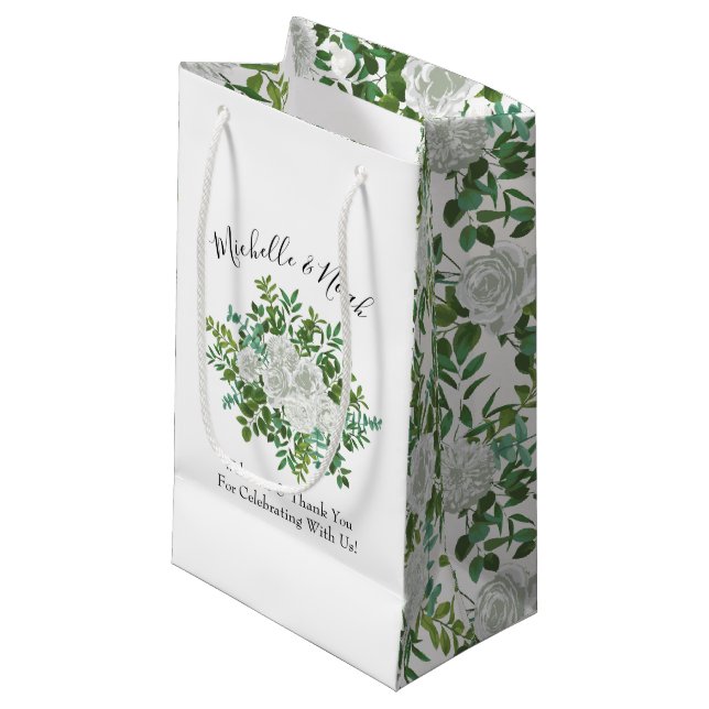 Petit Sac Cadeau Mariage floral rose noire et blanche (Devant Angle)