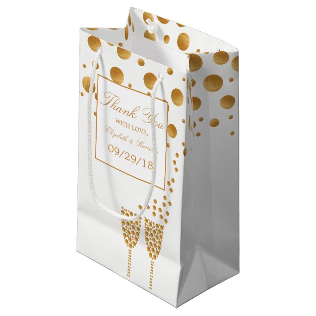 Petit Sac Cadeau Mariage Gold Champagne Bubbles (Devant Angle)