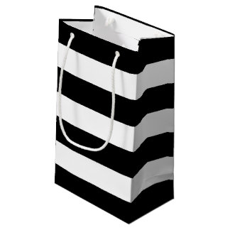 Petit Sac Cadeau Mariage Moderne en Noir et Blanc Rayé