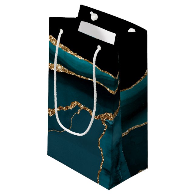 Petit Sac Cadeau Mariage motif d'agate turquoise (Devant Angle)
