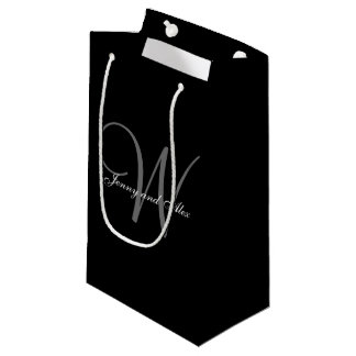 Petit Sac Cadeau Mariage noir et argent Monogramme
