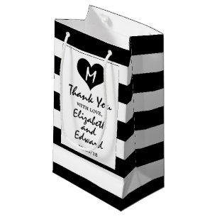 Petit Sac Cadeau Mariage noir et blanc chic moderne