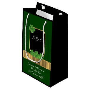 Petit Sac Cadeau Mariage personnalisé shamrock irlandais vert