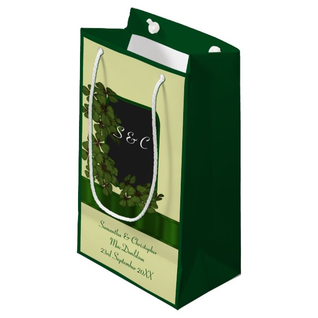 Petit Sac Cadeau Mariage personnalisé shamrock irlandais vert (Devant Angle)