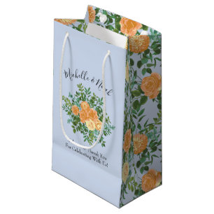 Petit Sac Cadeau Mariage Rose vintage à pêche avec bleu clair