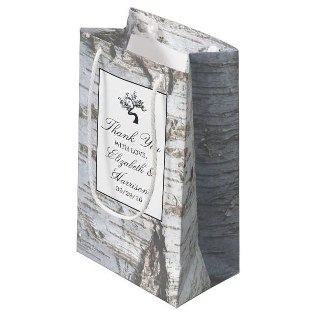 Petit Sac Cadeau Mariage Rustic Silver Birch Tree (Devant Angle)