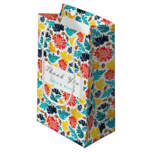 Petit Sac Cadeau Mariage Tournesols Aquarelle Jaune Bleu Naturel
