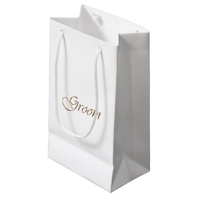 Petit Sac Cadeau Marié, calligraphie élégante en script doré (Devant Angle)