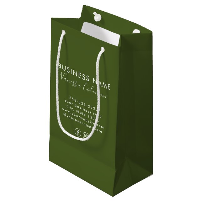 Petit Sac Cadeau Marque Professionnelle Script Minimal Vert mousse (Devant Angle)