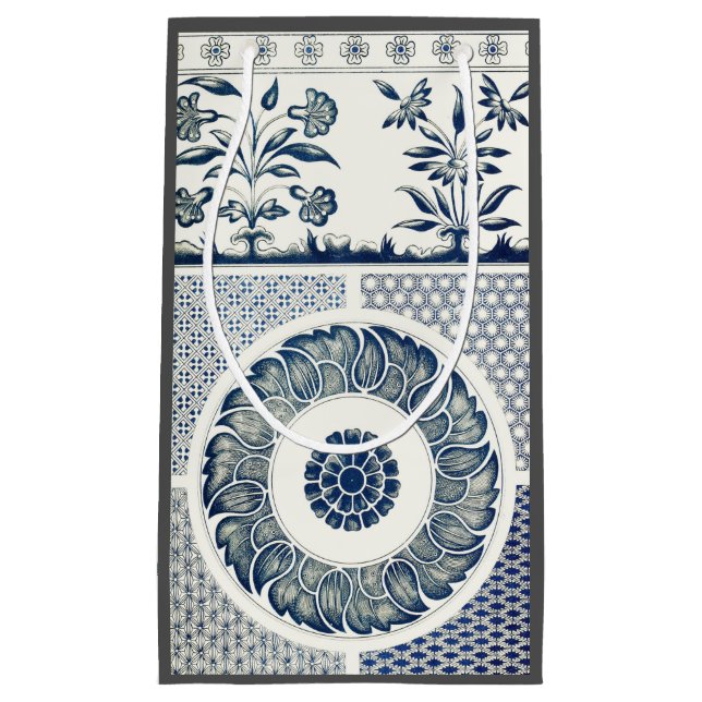 Petit Sac Cadeau Médaillon Chinois : Chinoiserie Bleu Indigo (Devant)