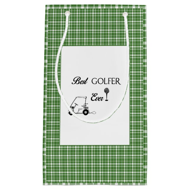 Petit Sac Cadeau Meilleur Golfer Green Plaid personnalisé (Devant)