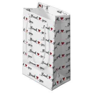 Petit Sac Cadeau Merci coeurs rouges sur fond blanc