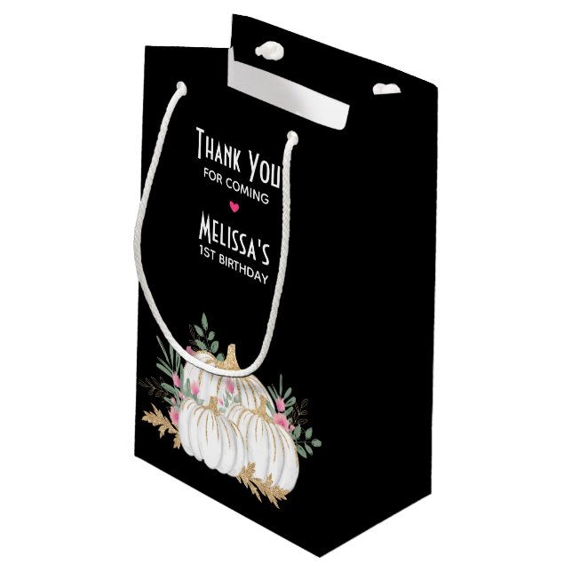 Petit Sac Cadeau Merci d'aquarelle Citrouille blanc et or (Dos Angle)