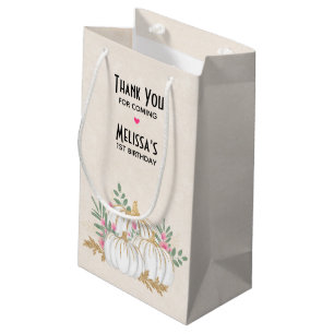 Petit Sac Cadeau Merci d'aquarelle Citrouille blanc et or