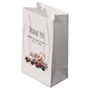 Petit Sac Cadeau Merci de camion rose Vintage pour fermier