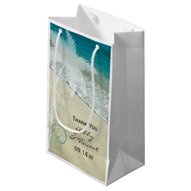 Petit Sac Cadeau Merci de mariage tropical de plage (Devant Angle)