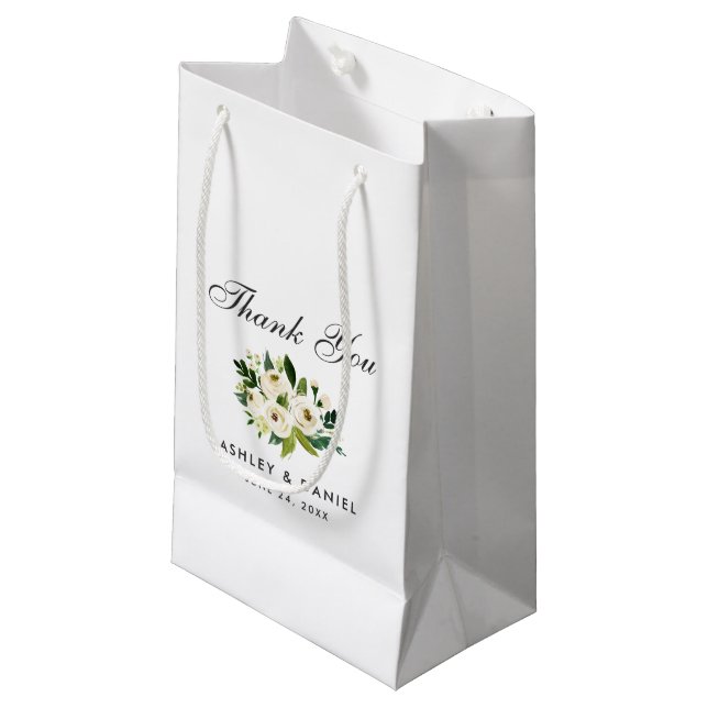 Petit Sac Cadeau Merci Mariage vert blanc aquarelle (Devant Angle)