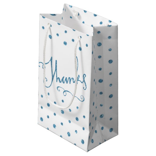 Petit Sac Cadeau Merci Merci de texte Blue Sparkle Serif (Devant Angle)