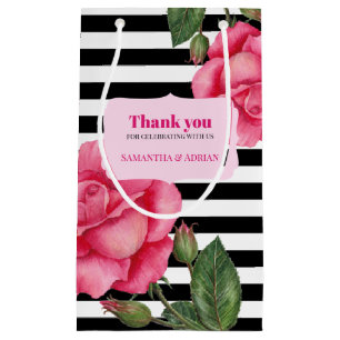 Petit Sac Cadeau Merci Rose Rose Aquarelle Noir Blancs