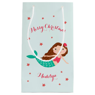 Petit Sac Cadeau Mermaid Christmas Red Aqua Personnalisé