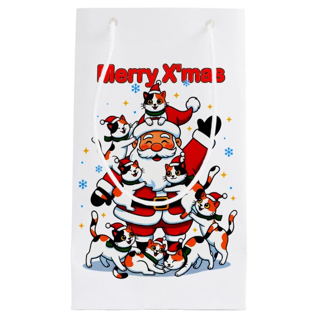 Petit Sac Cadeau “Merry X’mas” Whimsical Holiday Chaos Design (Devant)