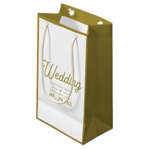 Petit Sac Cadeau Minimaliste - Blanc & Or - Mariage