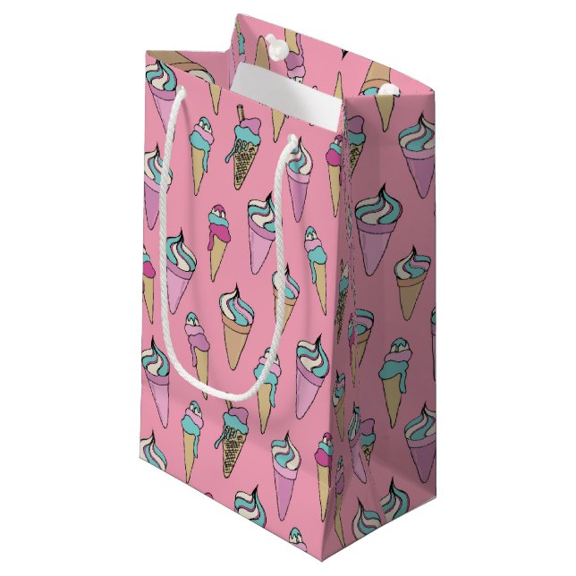 Petit Sac Cadeau Modèle de cône de glace rose (Devant Angle)