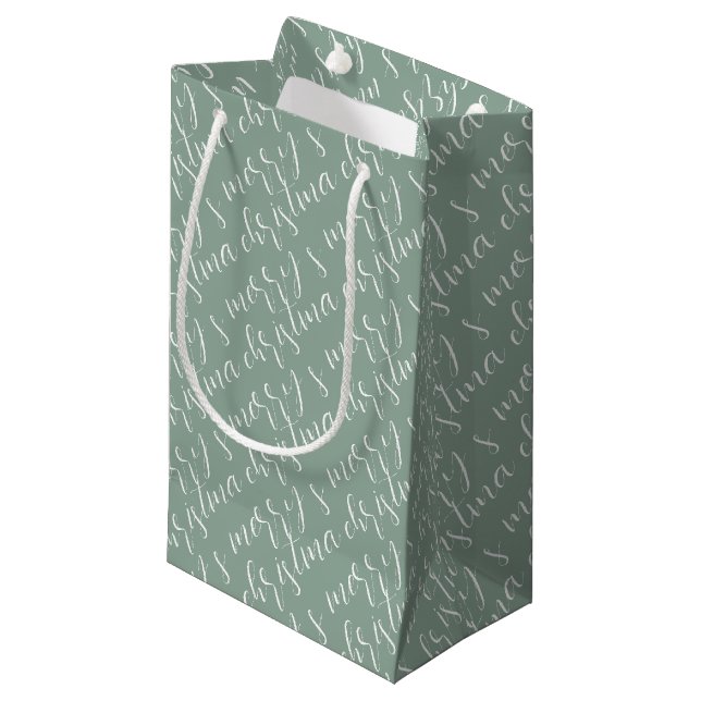 Petit Sac Cadeau Modèle Joyeux Noël Sage Vert (Devant Angle)