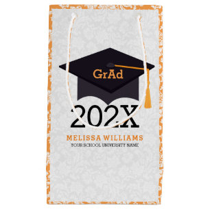 Petit Sac Cadeau Moderne Blanc Noir & Orange Graduation 2016 Design