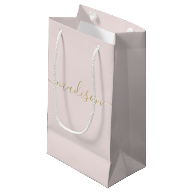 Petit Sac Cadeau Moderne Girl Chic Feminine Gold Script Blush Rose (Devant Angle)