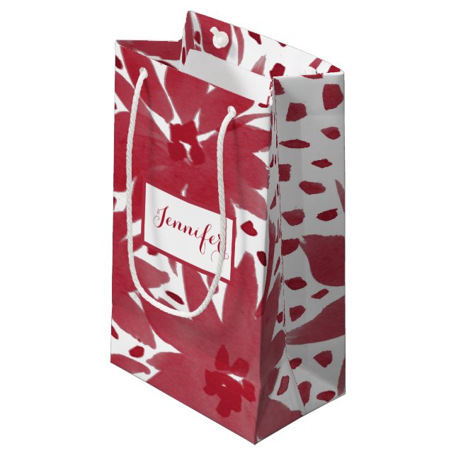 Petit Sac Cadeau Moderne PersonnaliséDesign Floral Ruby Red Cadeau  (Devant Angle)
