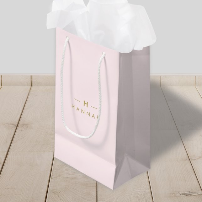 Petit Sac Cadeau Monogram Blush Pink | Elegant Gold Minimalist (Créateur téléchargé)
