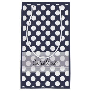 Petit Sac Cadeau Monogram Marine Bleu Blanc Motif à la mode Polka 