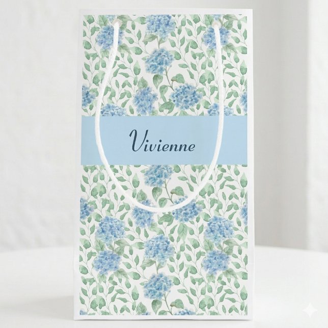 Petit Sac Cadeau Monogramme aquarelle fleur sauvage bleu vert (Blue Green Wildflower Watercolor Monogram Small Gift Bag)